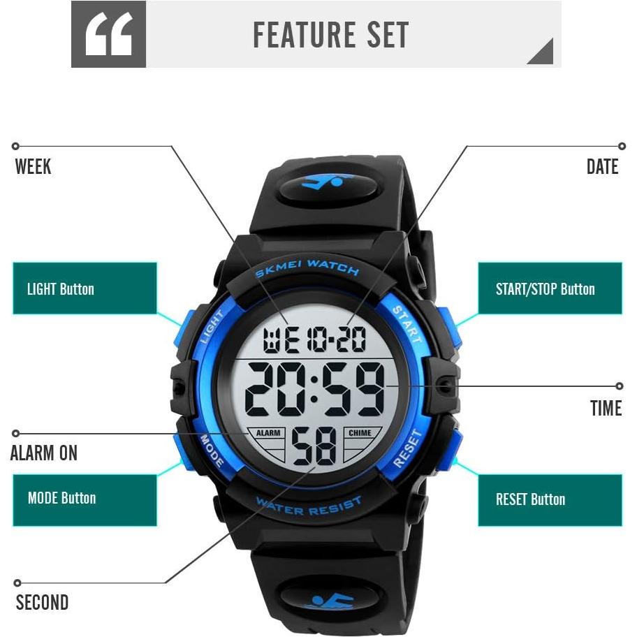 Reloj Digital para Niños Dayllon 50M Impermeable Azul 8-15 Años