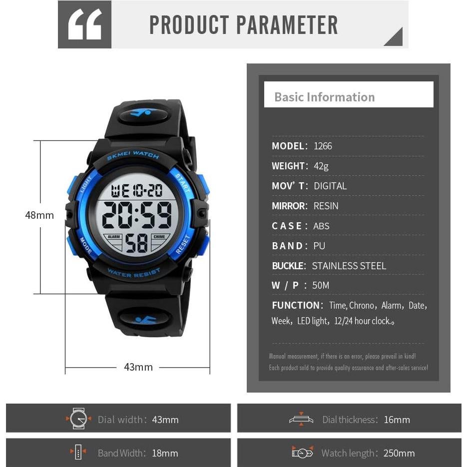 Reloj Digital para Niños Dayllon 50M Impermeable Azul 8-15 Años