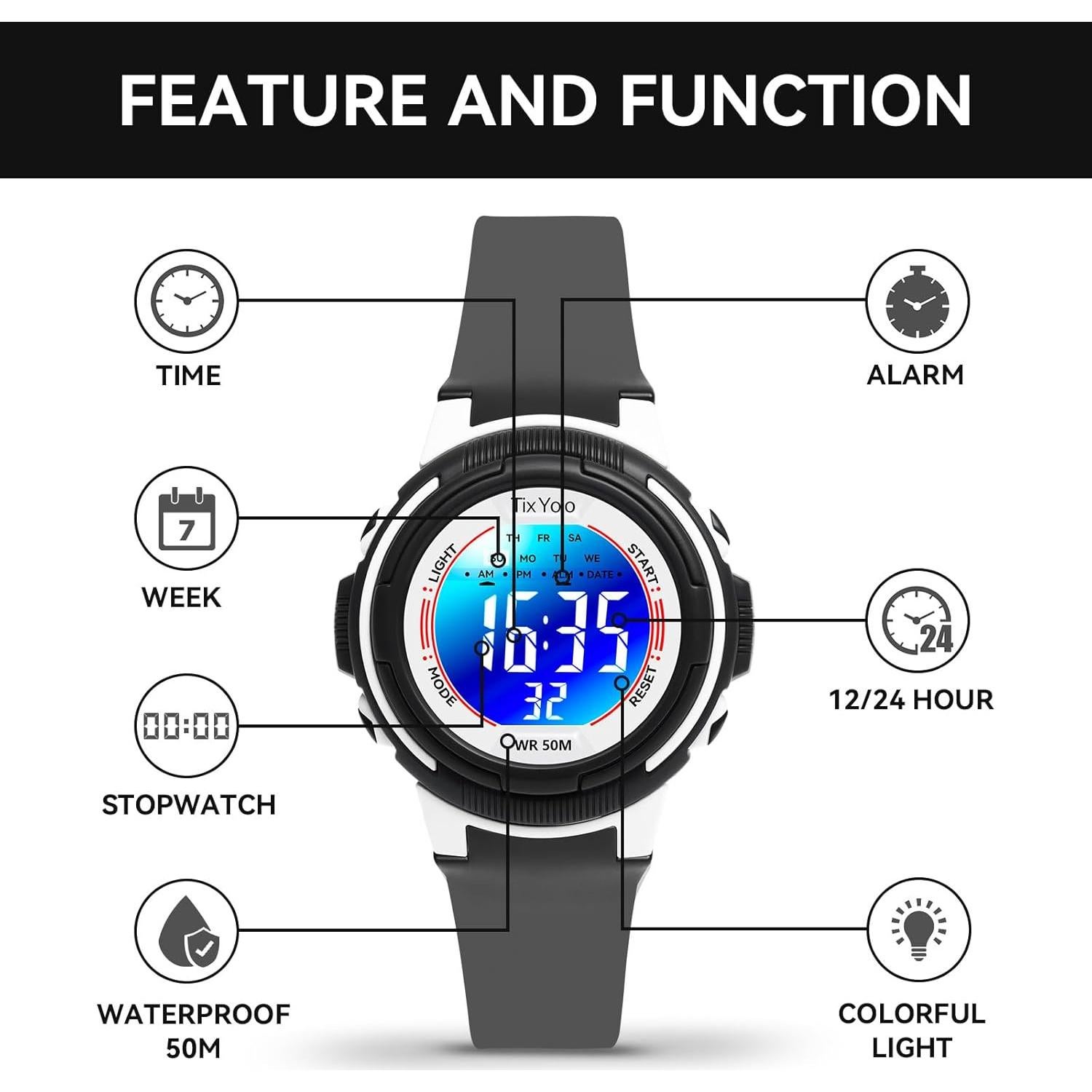 Reloj Digital Impermeable para Niños TixYolo 50M 7 Colores