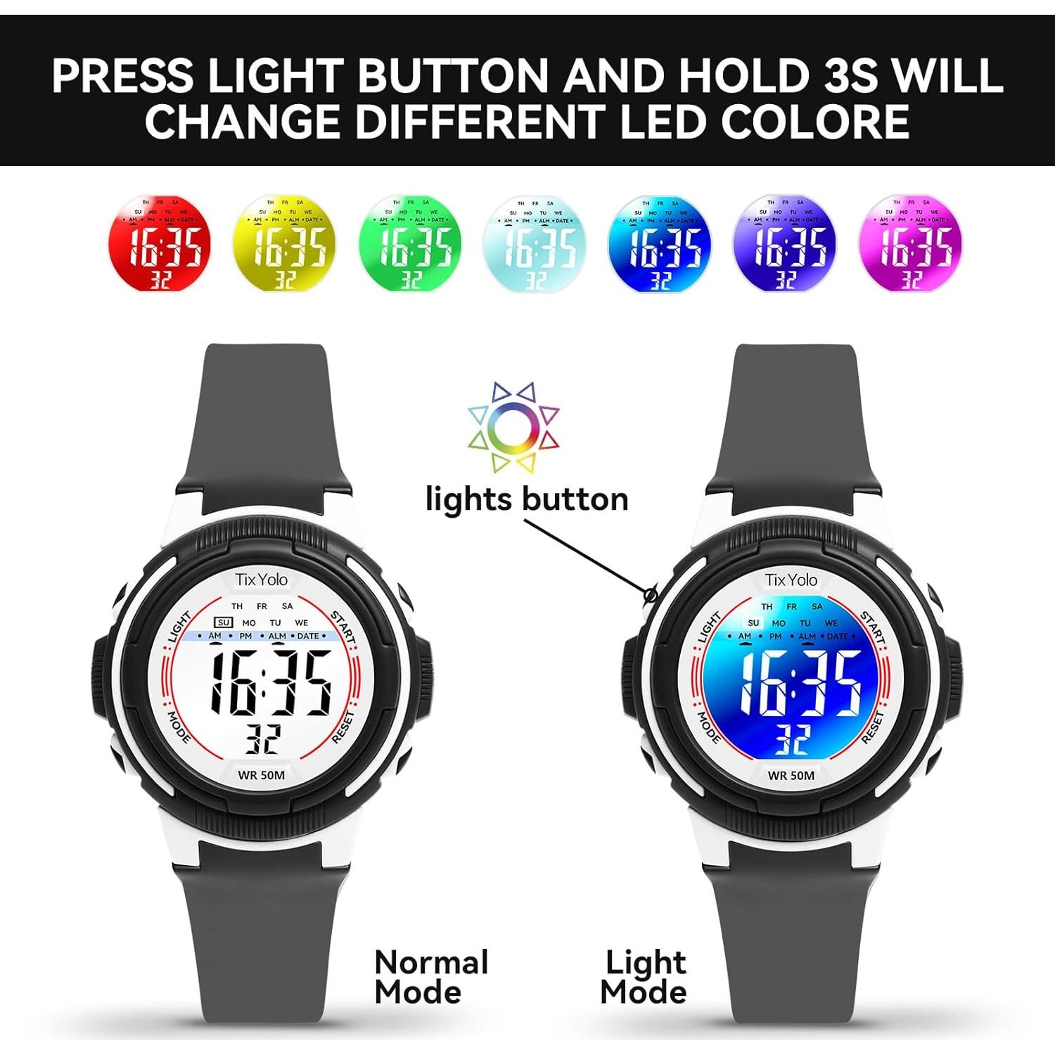 Reloj Digital Impermeable para Niños TixYolo 50M 7 Colores