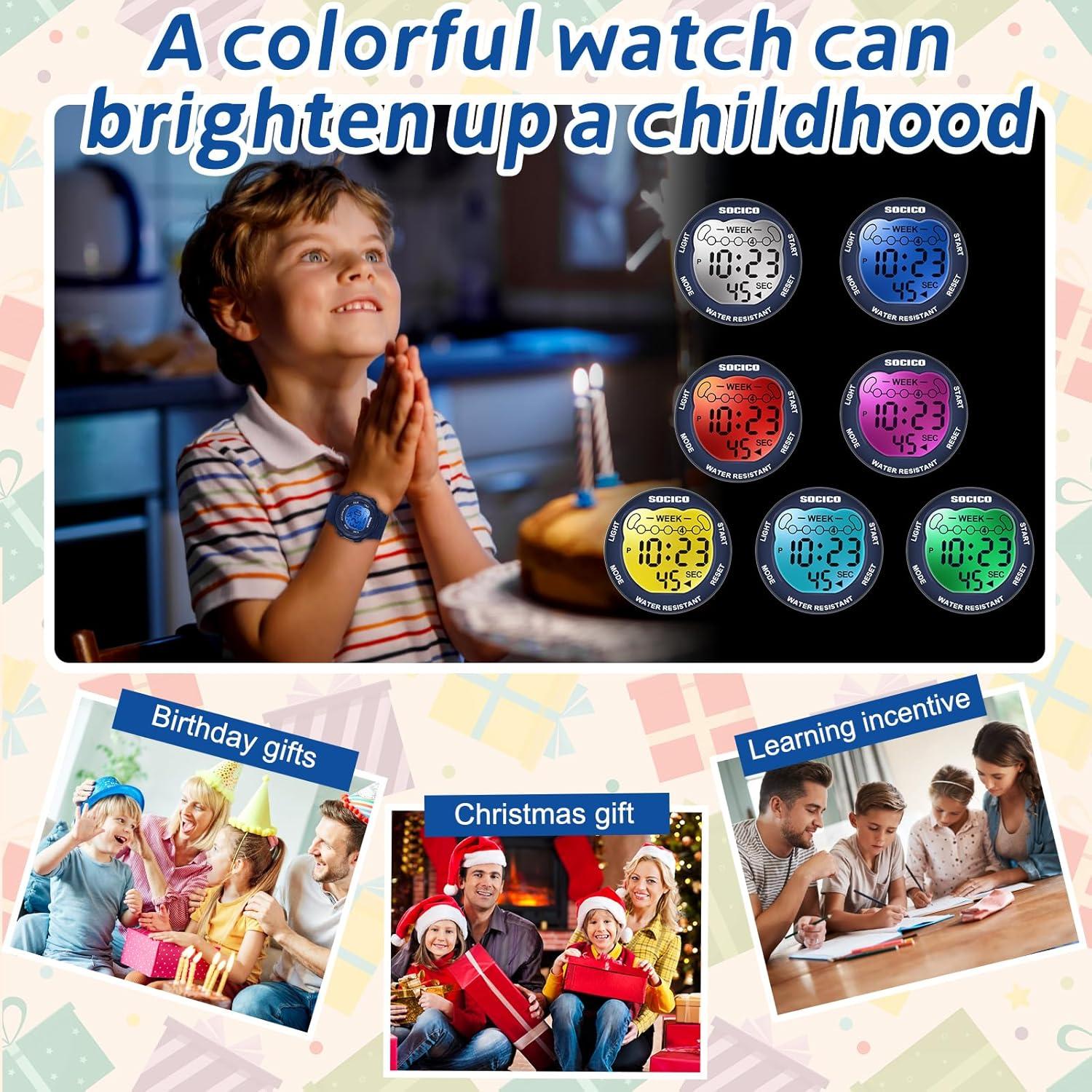 Reloj Digital Impermeable SOCICO para Niños 5ATM 7 Colores