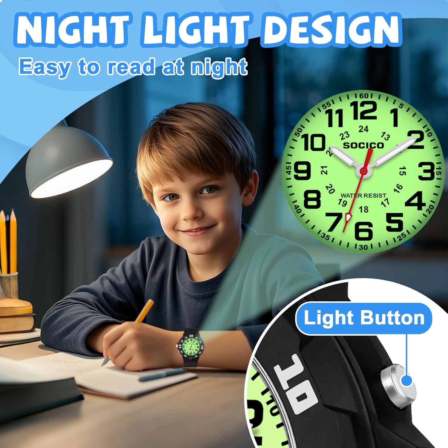 Reloj Analógico SOCICO para Niños Impermeable con Luz