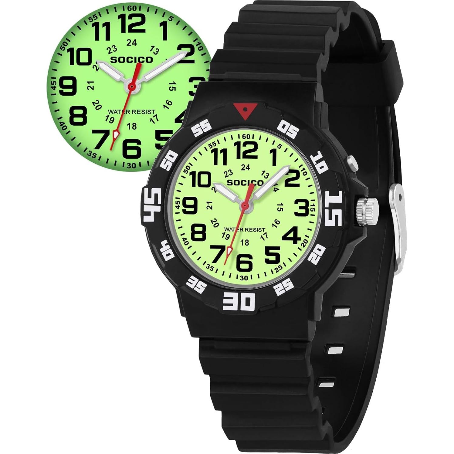 Reloj Analógico SOCICO para Niños Impermeable con Luz