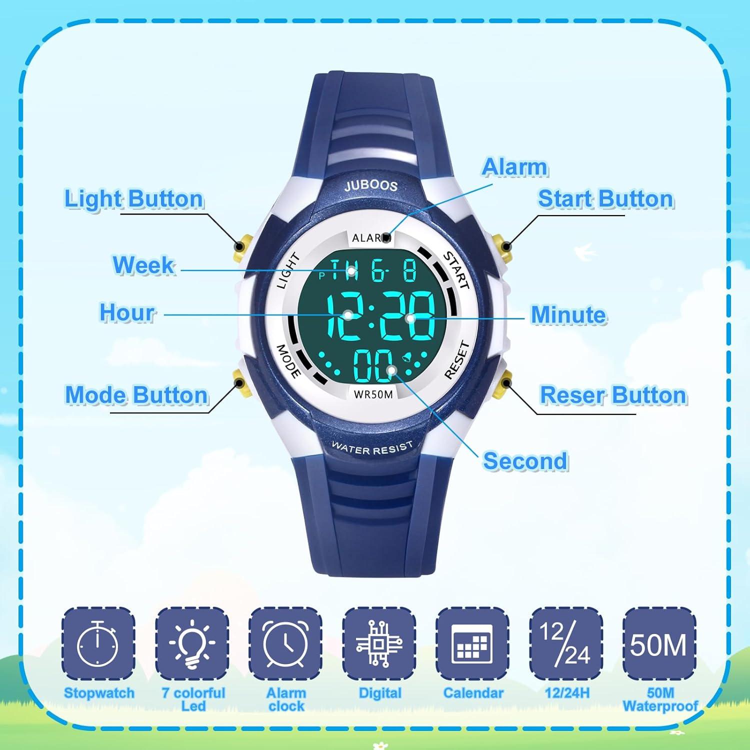 Reloj Digital Juboos para Niños 5-18 Años Impermeable LED