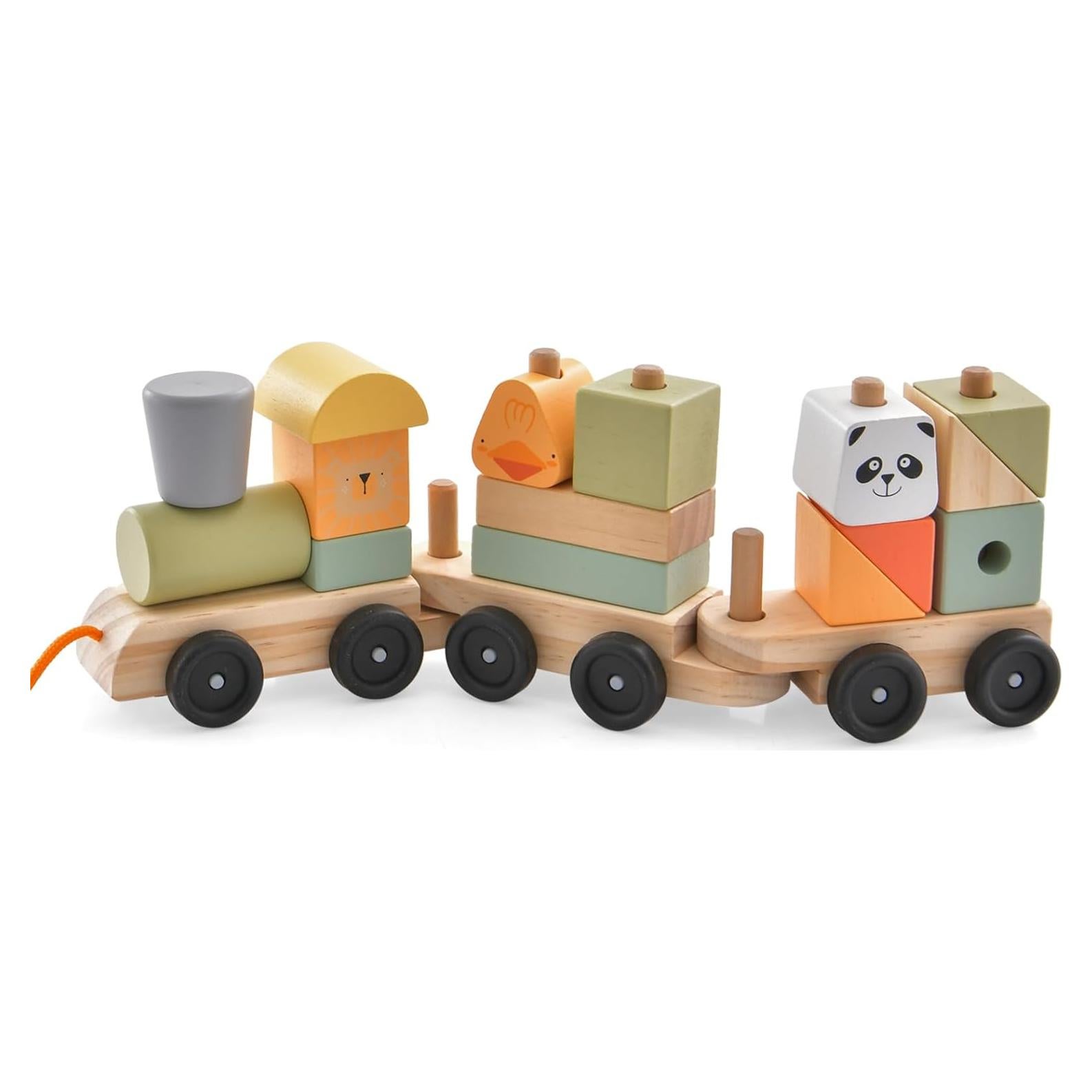 Juego de Tren de Madera HONEY JOY 3 Vagones y 15 Bloques