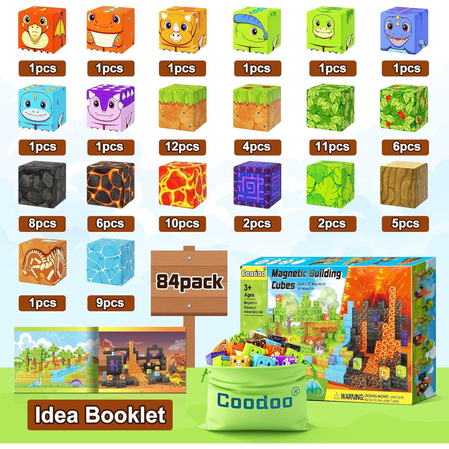 Bloques Magnéticos Coodoo 84PCS Aventura de Dinosaurios