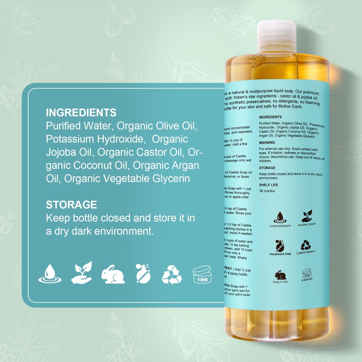 Jabón Líquido de Castilla Orgánico Yoken 1 Galón Sin Fragancia