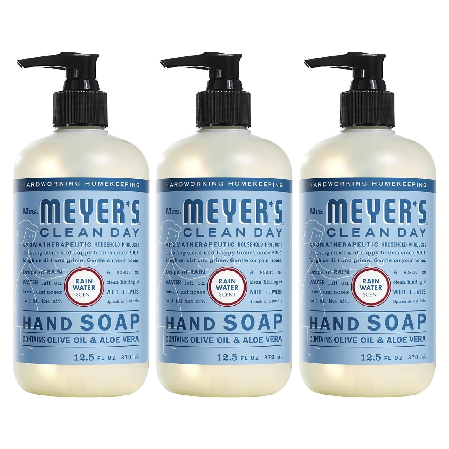 Jabón de Manos Mrs. Meyer's 370 ml - Agua de Lluvia, Paquete de 3