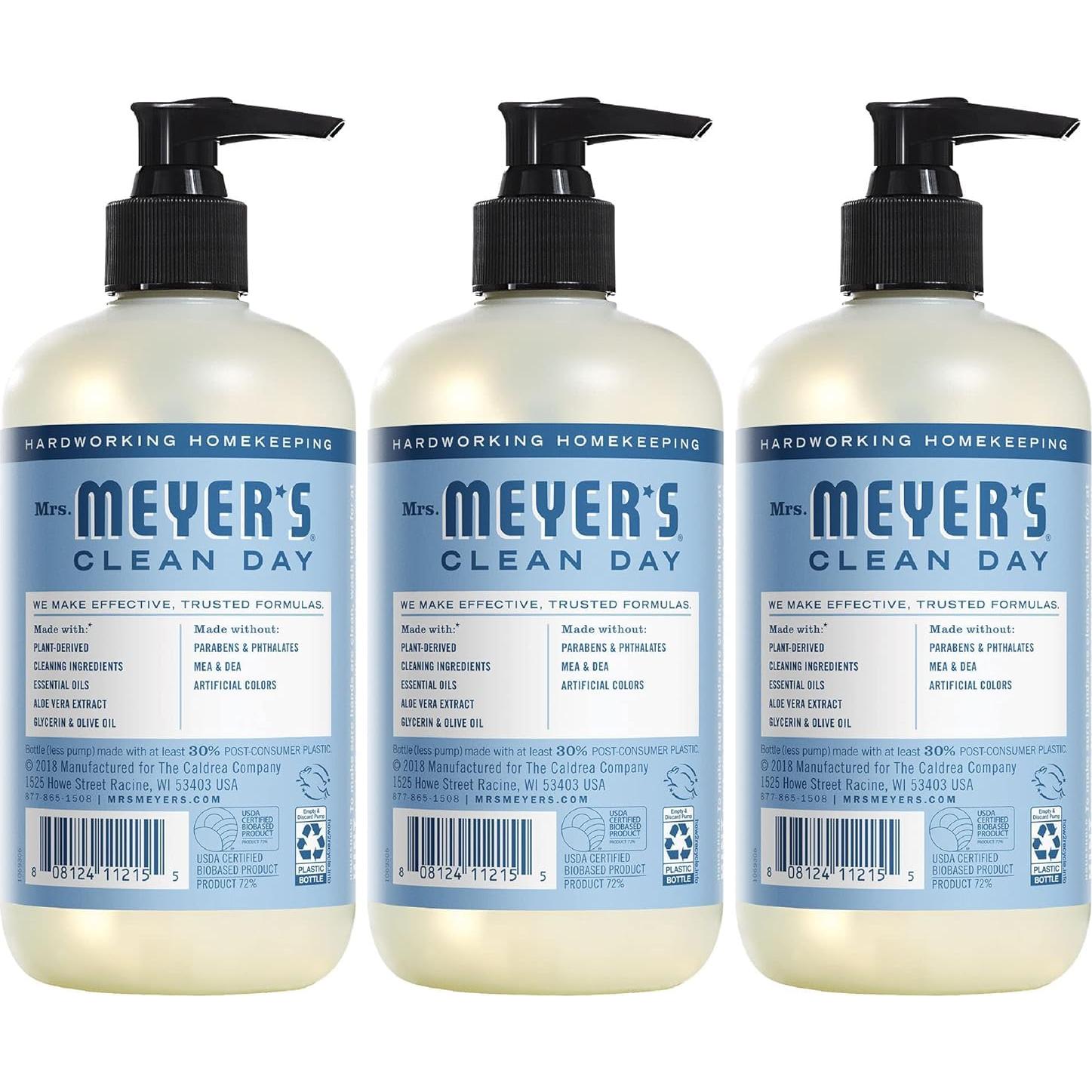 Jabón de Manos Mrs. Meyer's 370 ml - Agua de Lluvia, Paquete de 3