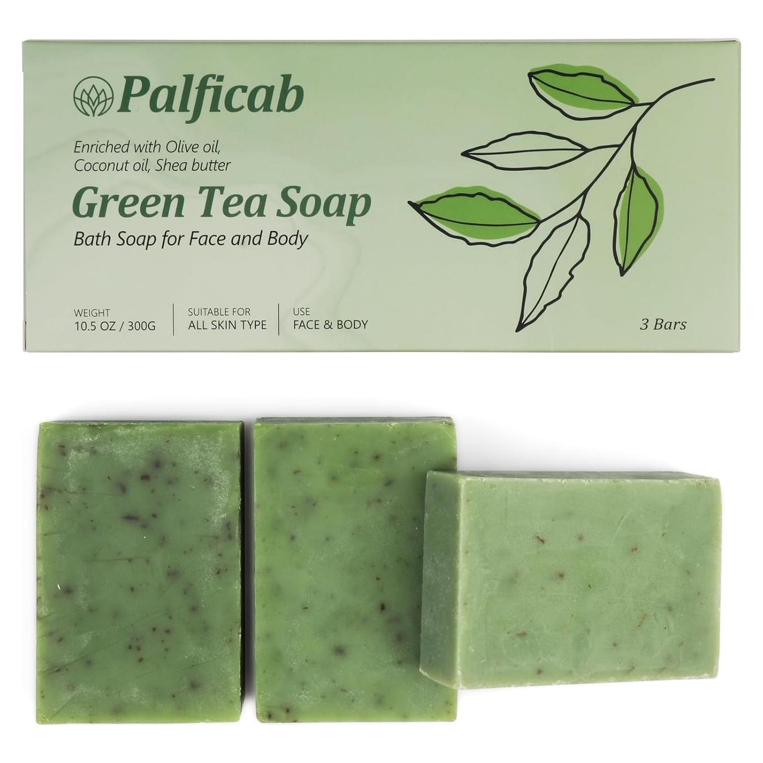 Jabón de Té Verde Vegano PALFICAB - Hidratante 3 Barras