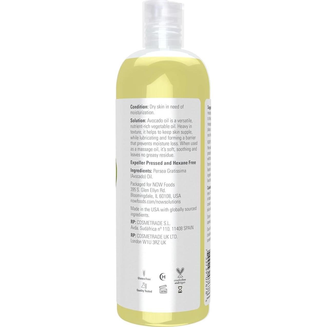 Aceite de Aguacate Puro NOW Foods 473 ml Hidratante Nutrientes