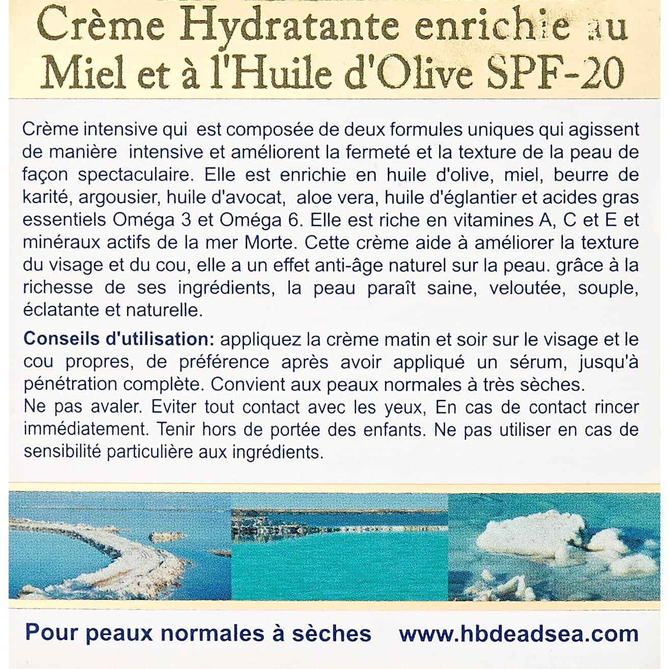Crema Hidratante SPF-20 HealthBeauty Aceite de Oliva y Miel