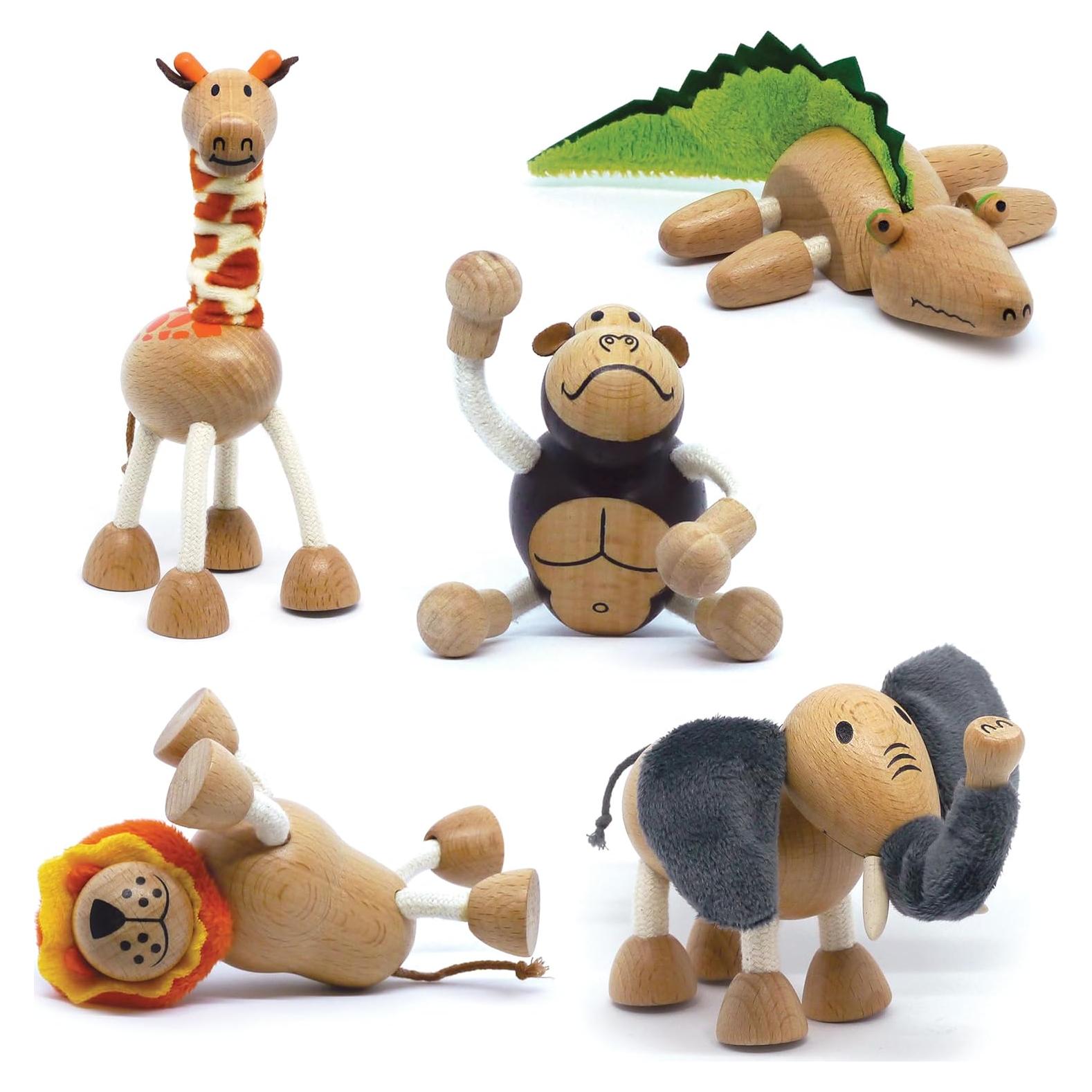 Juguetes de Animales de Madera Anamalz Set de 5 Posables