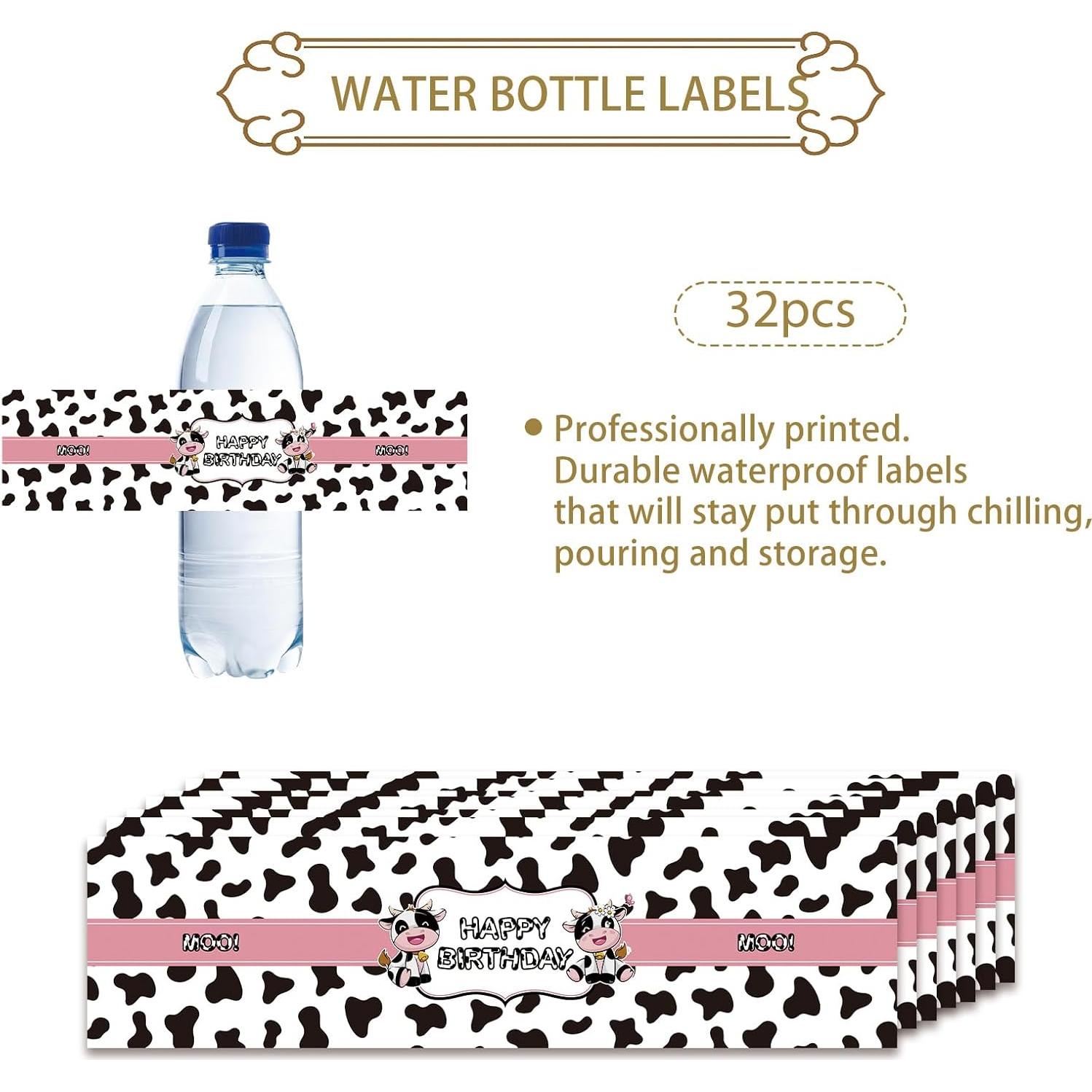 Etiquetas de Botellas de Agua Vaca 32pcs ROSTYAKZ Fiesta