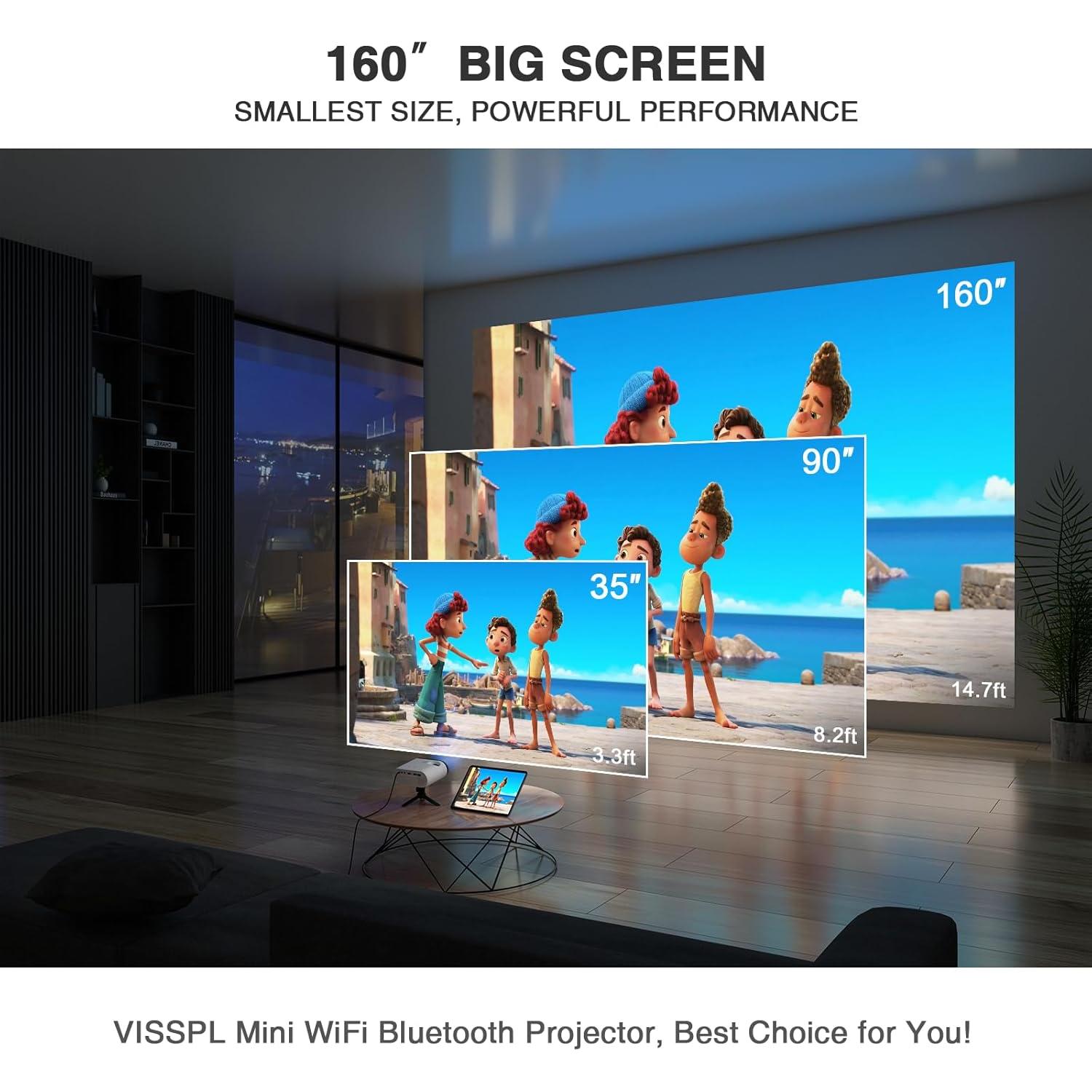 Mini Proyector VISSPL Full HD 1080P WiFi Bluetooth Portátil