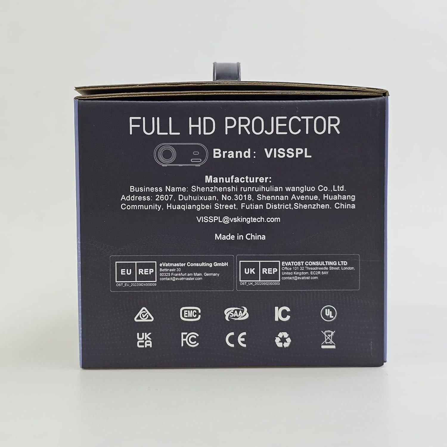 Mini Proyector VISSPL Full HD 1080P WiFi Bluetooth Portátil