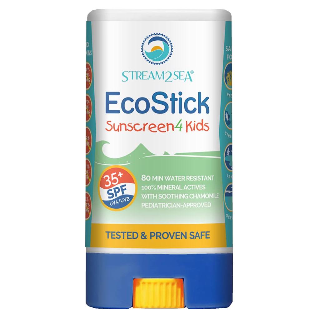 STREAM2SEA EcoStick SPF 35 Mineral Sunscreen Stick, Sweat Water Resistant Sunblock, USDA Approved Biodegradable Paraben Free Reef Safe Sunscreen Protection Against UVA UVB (EcoStick Kids) - 0.5 oz