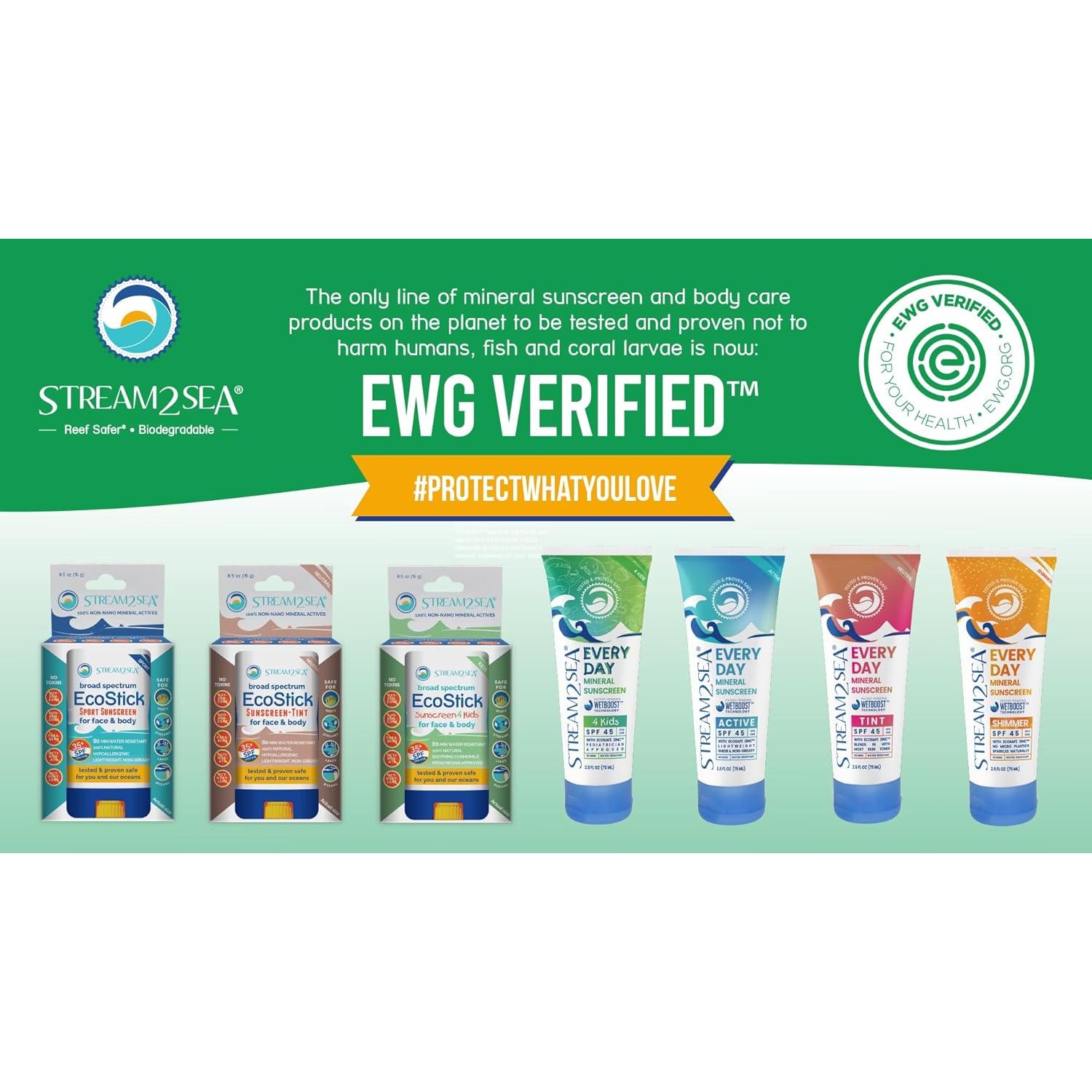 STREAM2SEA EcoStick SPF 35 Mineral Sunscreen Stick, Sweat Water Resistant Sunblock, USDA Approved Biodegradable Paraben Free Reef Safe Sunscreen Protection Against UVA UVB (EcoStick Kids) - 0.5 oz