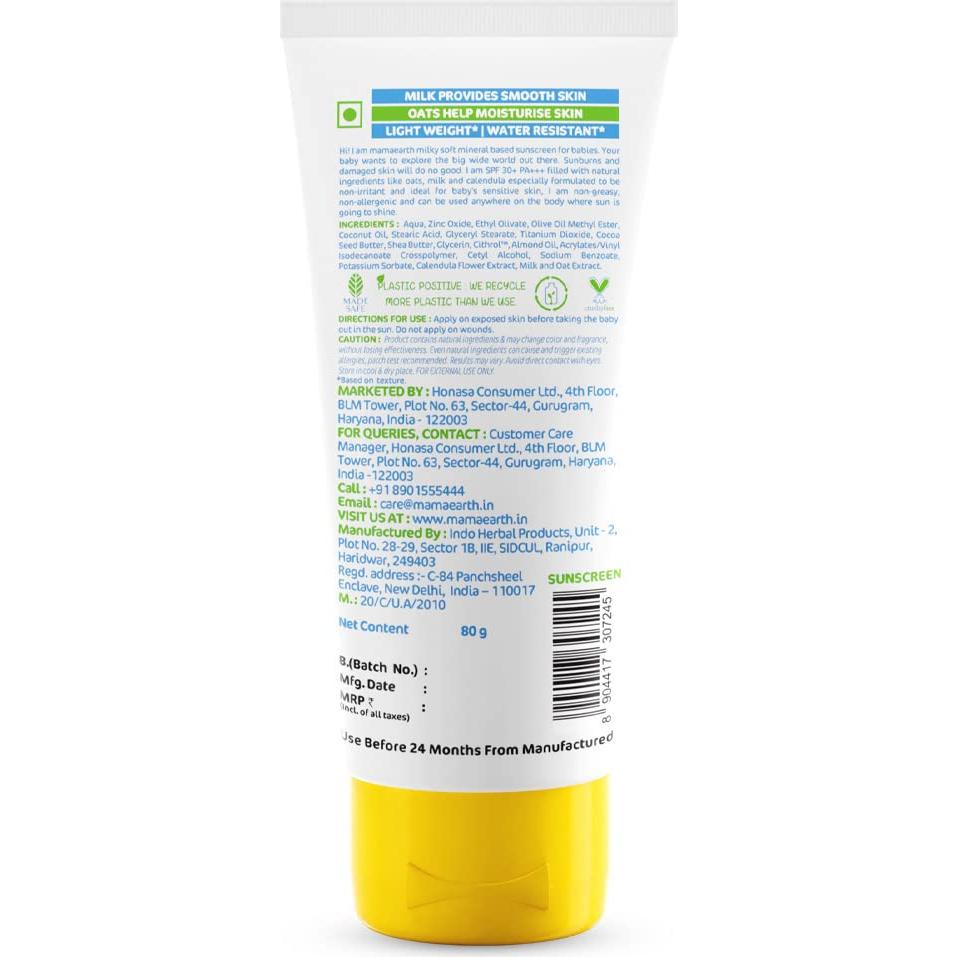 Protector Solar Mineral Mamaearth SPF 30 para Bebés 80g