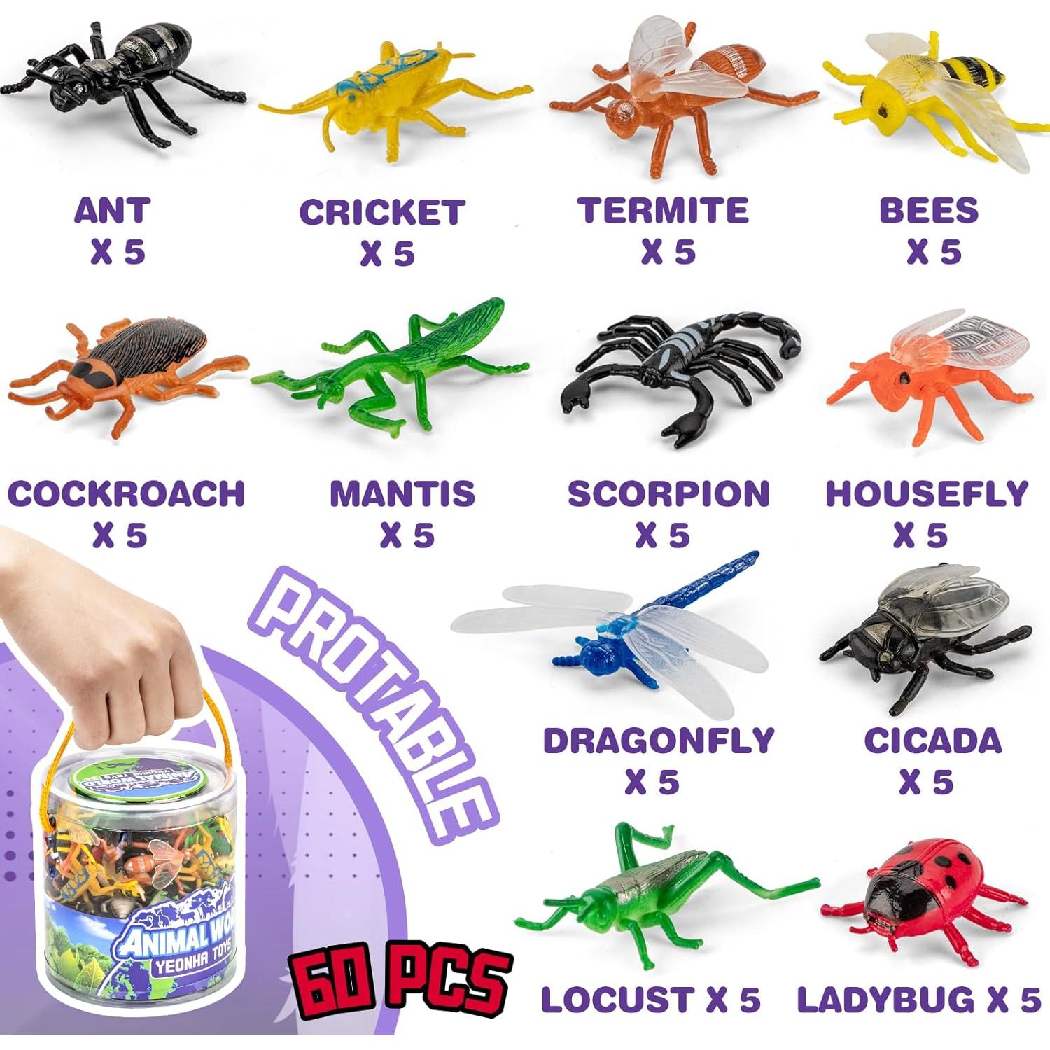 Conjunto 120 Piezas Insectos y Animales de Granja Realistas