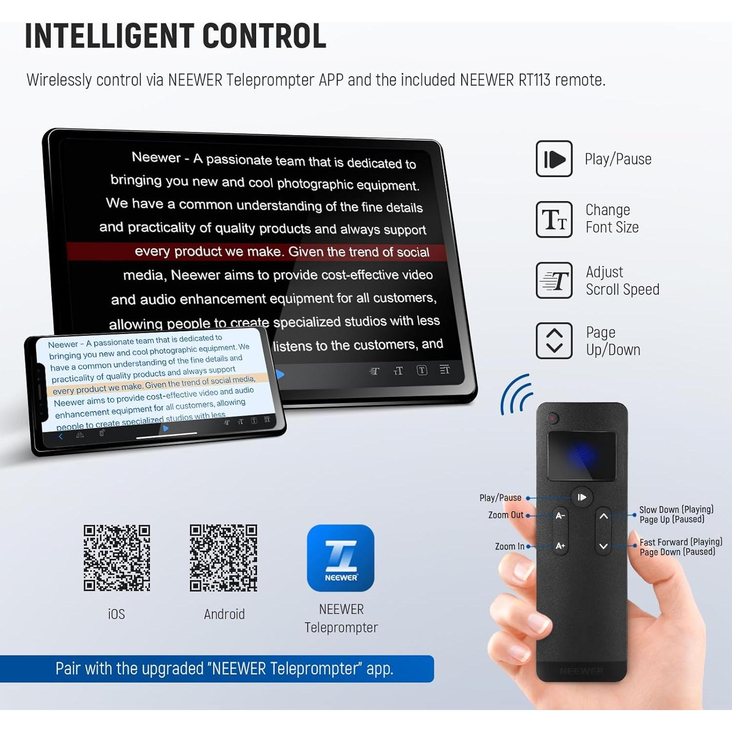 Teleprompter NEEWER X17 II con control remoto y soporte