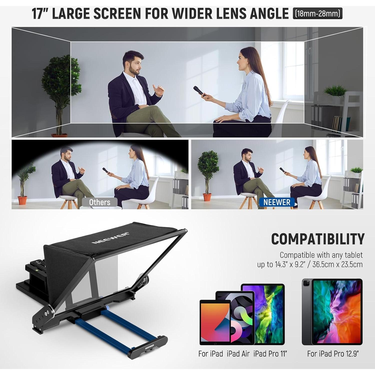 Teleprompter NEEWER X17 II con control remoto y soporte