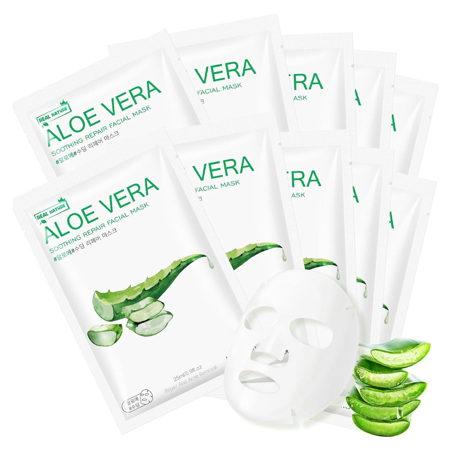 10 Mascarillas Faciales de Aloe Vera GUOYAOLIFU Hidratantes