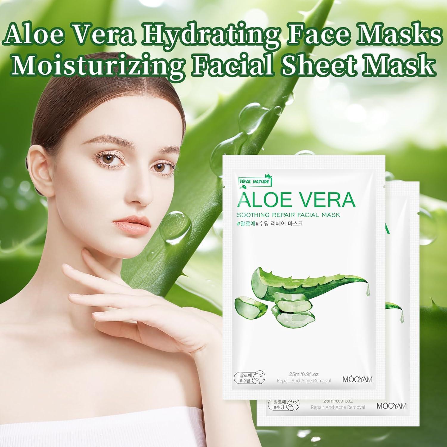 10 Mascarillas Faciales de Aloe Vera GUOYAOLIFU Hidratantes
