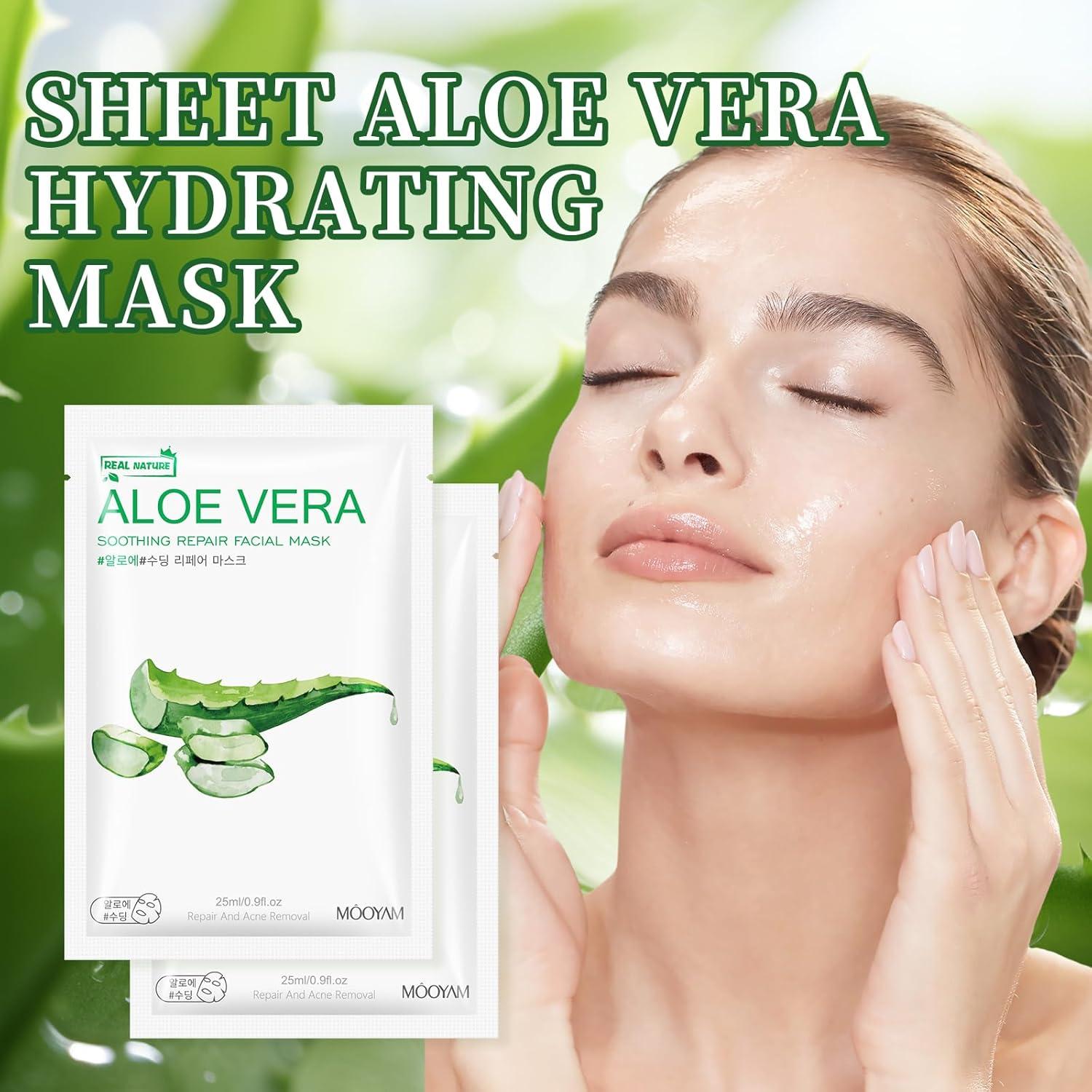 10 Mascarillas Faciales de Aloe Vera GUOYAOLIFU Hidratantes