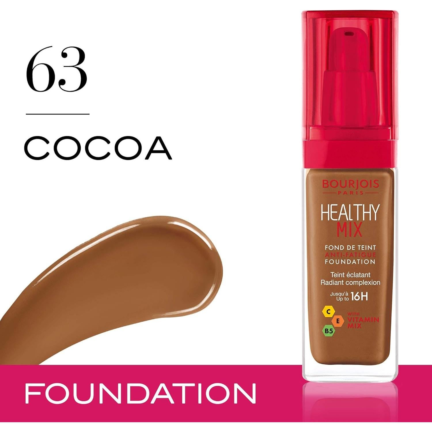 Base Líquida Anti-Fatiga Bourjois Healthy Mix 30ml 63 Cocoa