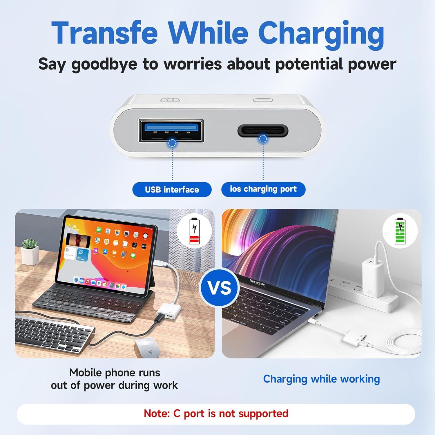 Adaptador de Cámara Lightning a USB Untvie con Carga - iPhone/iPad