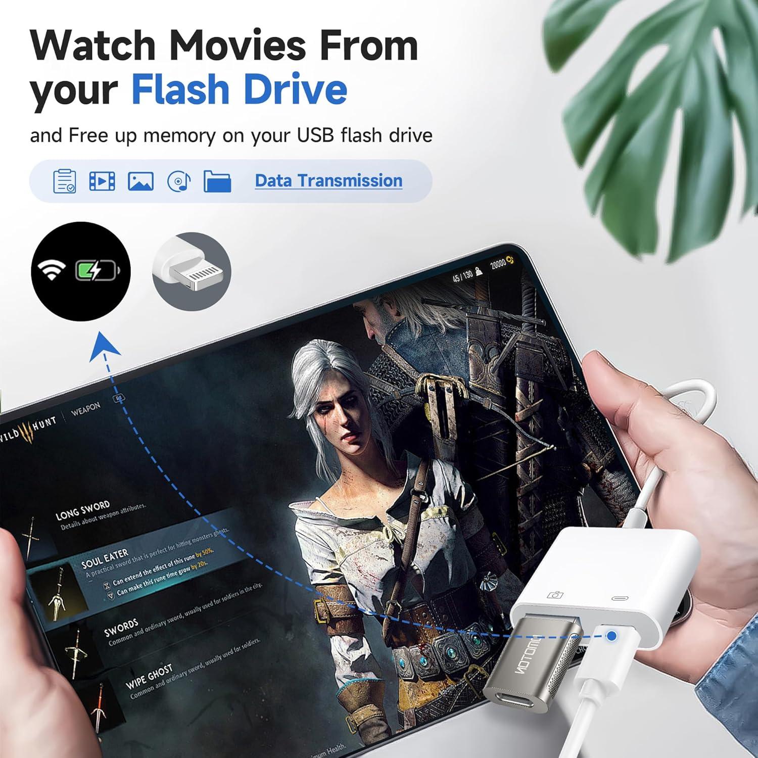 Adaptador de Cámara Lightning a USB Untvie con Carga - iPhone/iPad