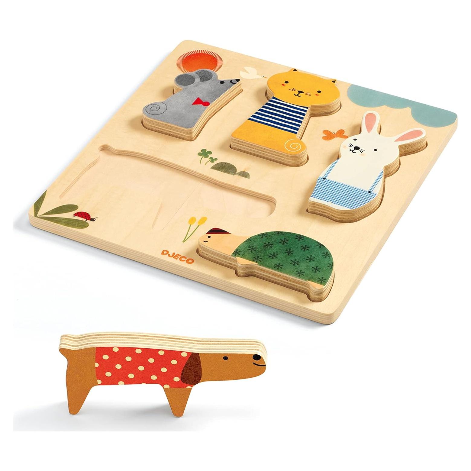 Rompecabezas de Madera DJECO Woodypets - 20x20 cm