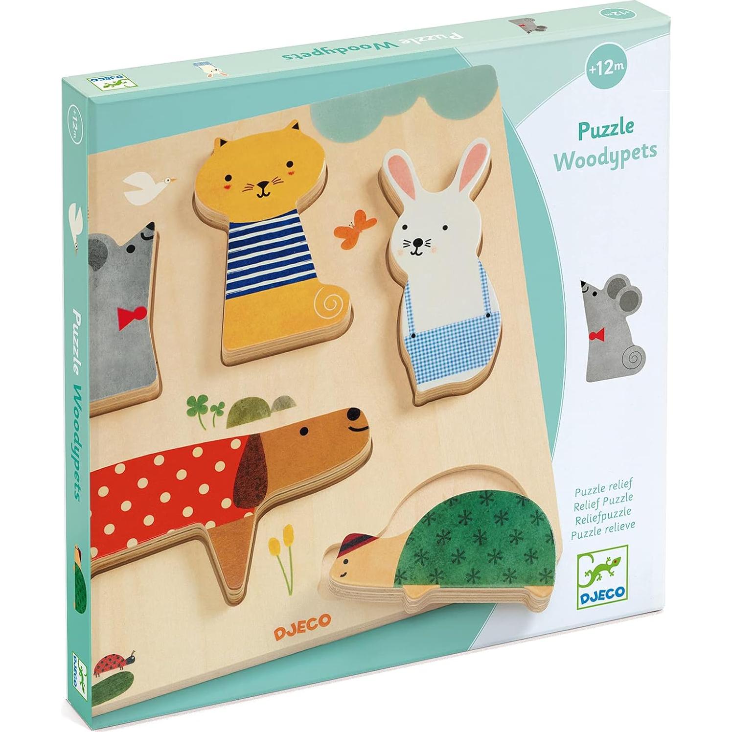 Rompecabezas de Madera DJECO Woodypets - 20x20 cm