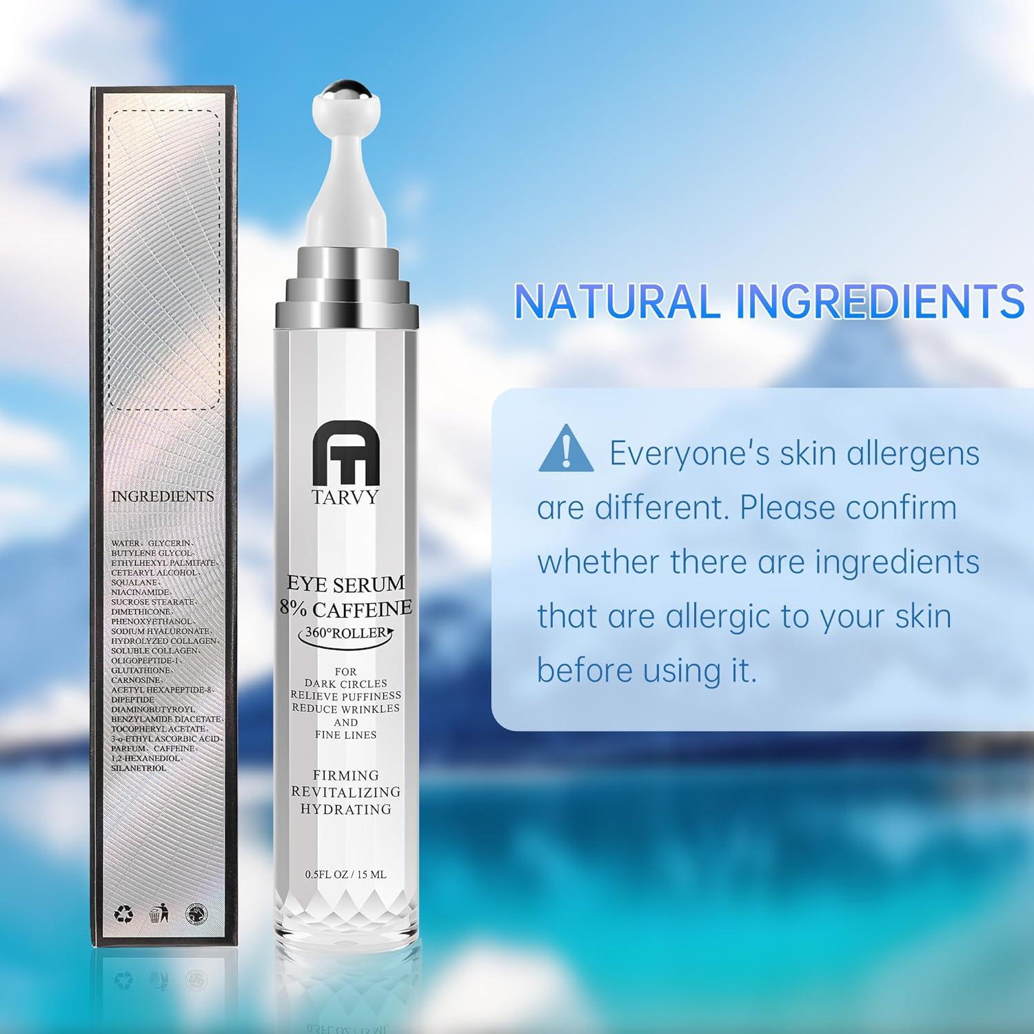 Suero para Ojos TARVY con 8% Cafeína y Bola de Masaje