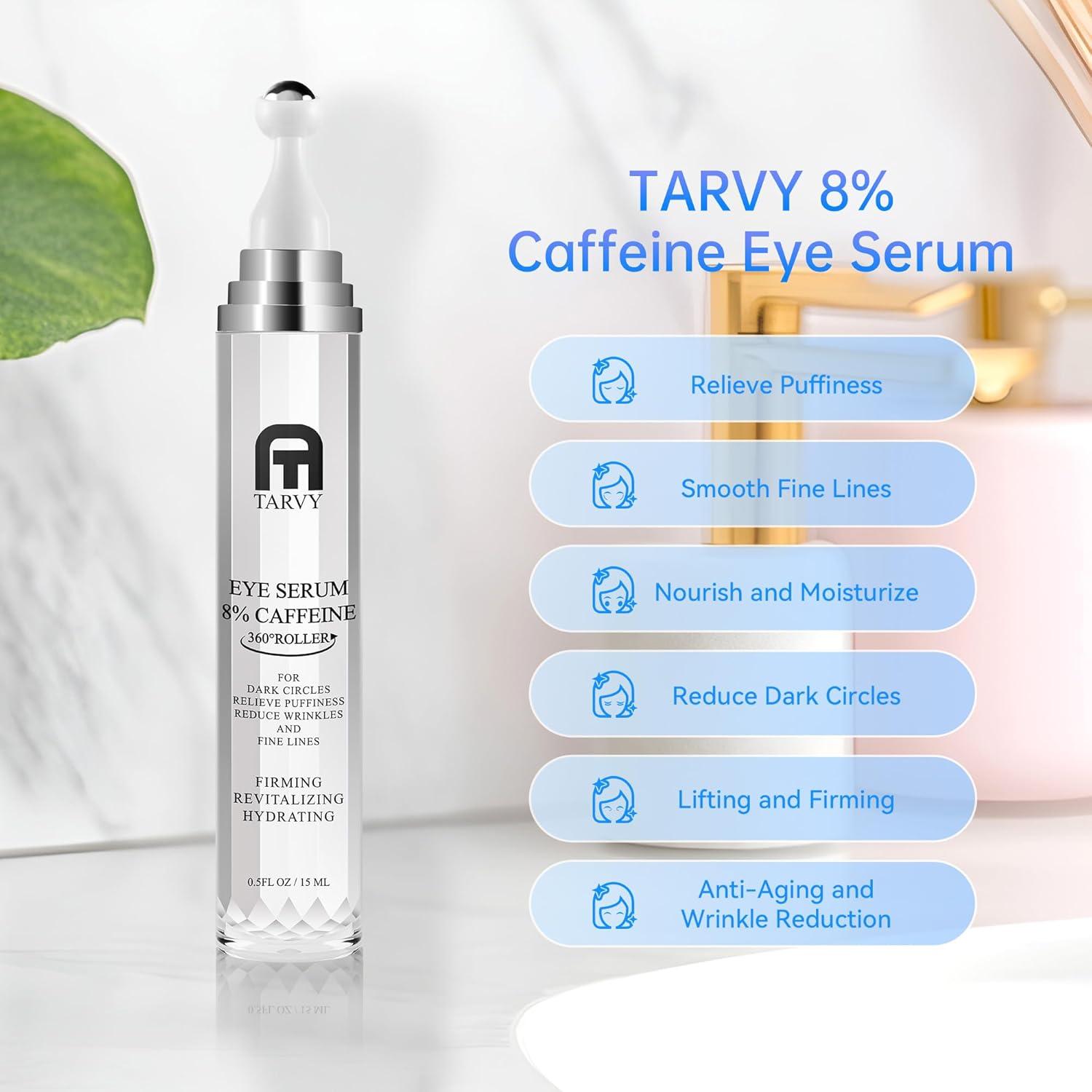 Suero para Ojos TARVY con 8% Cafeína y Bola de Masaje