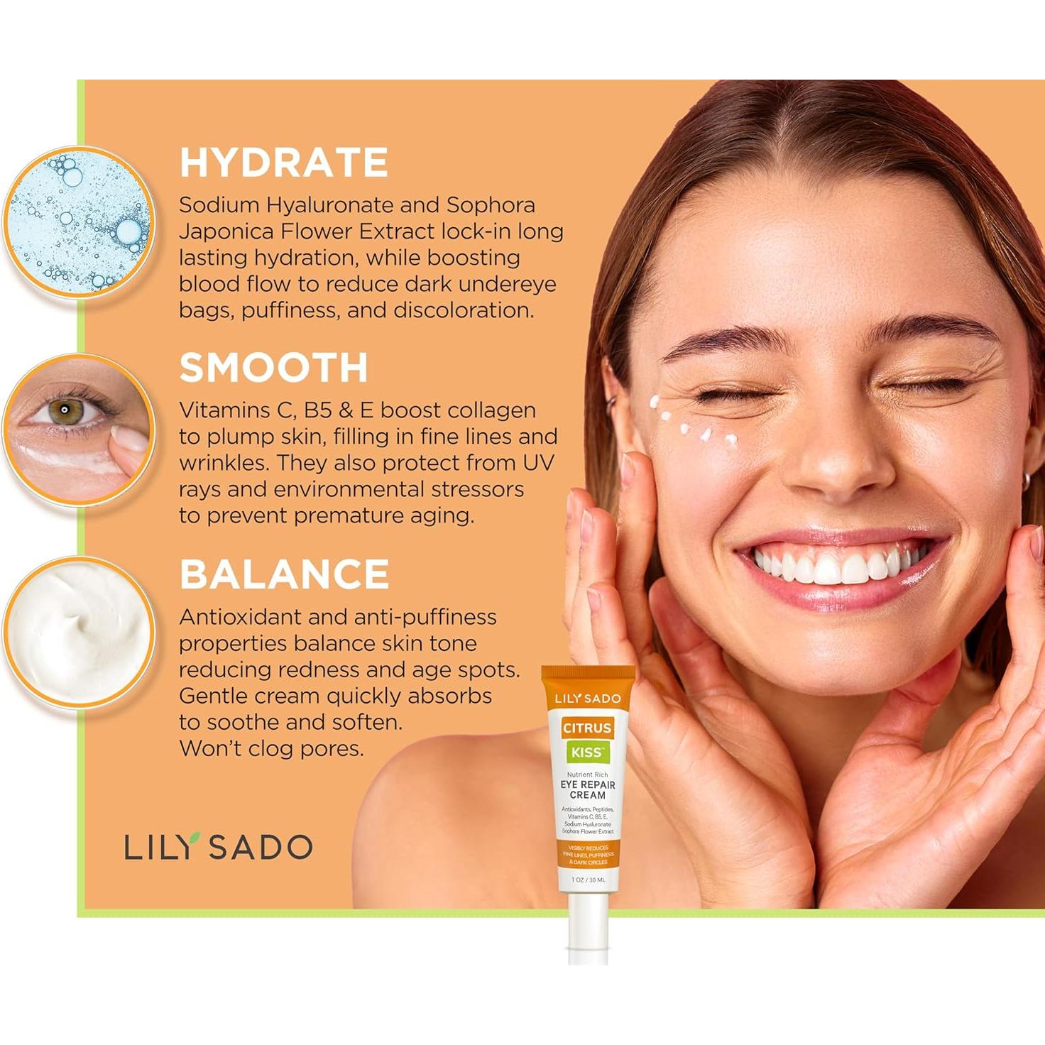 Crema para Ojos Lily Sado Citrus Kiss 28g - Antioxidantes y Péptidos