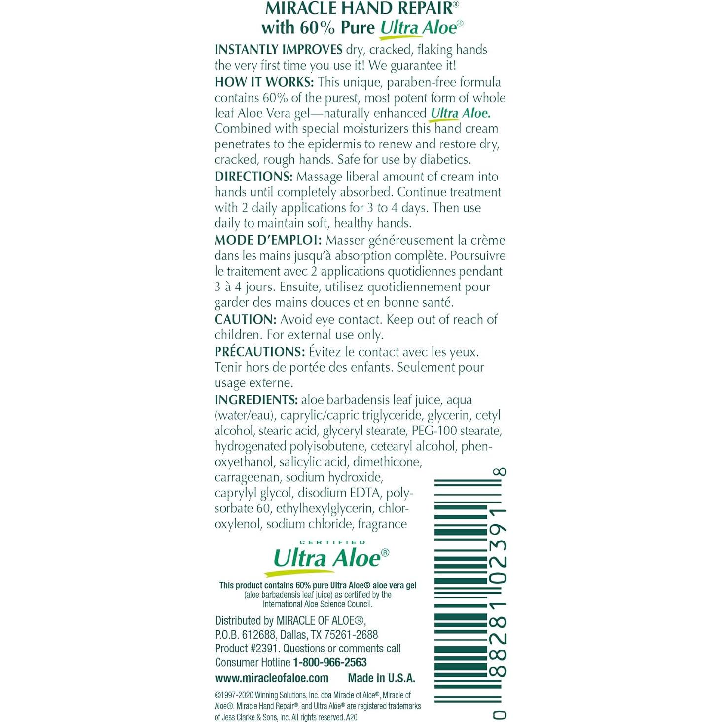 Crema Reparadora para Manos Milagro de Aloe 1 oz - Hidratante