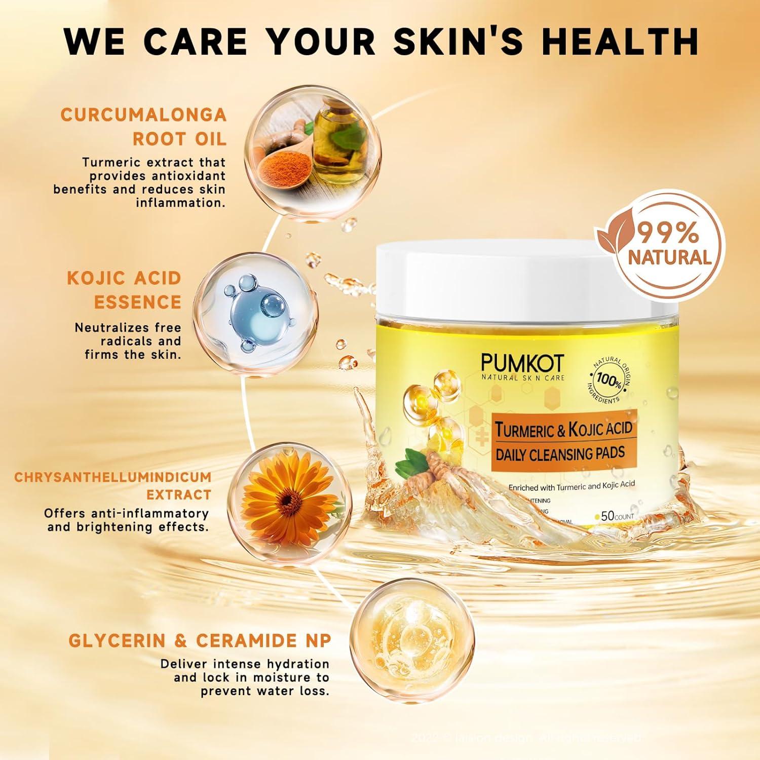 Discos Limpiadores de Ácido Kójico Pumkot con Cúrcuma 50 Piezas