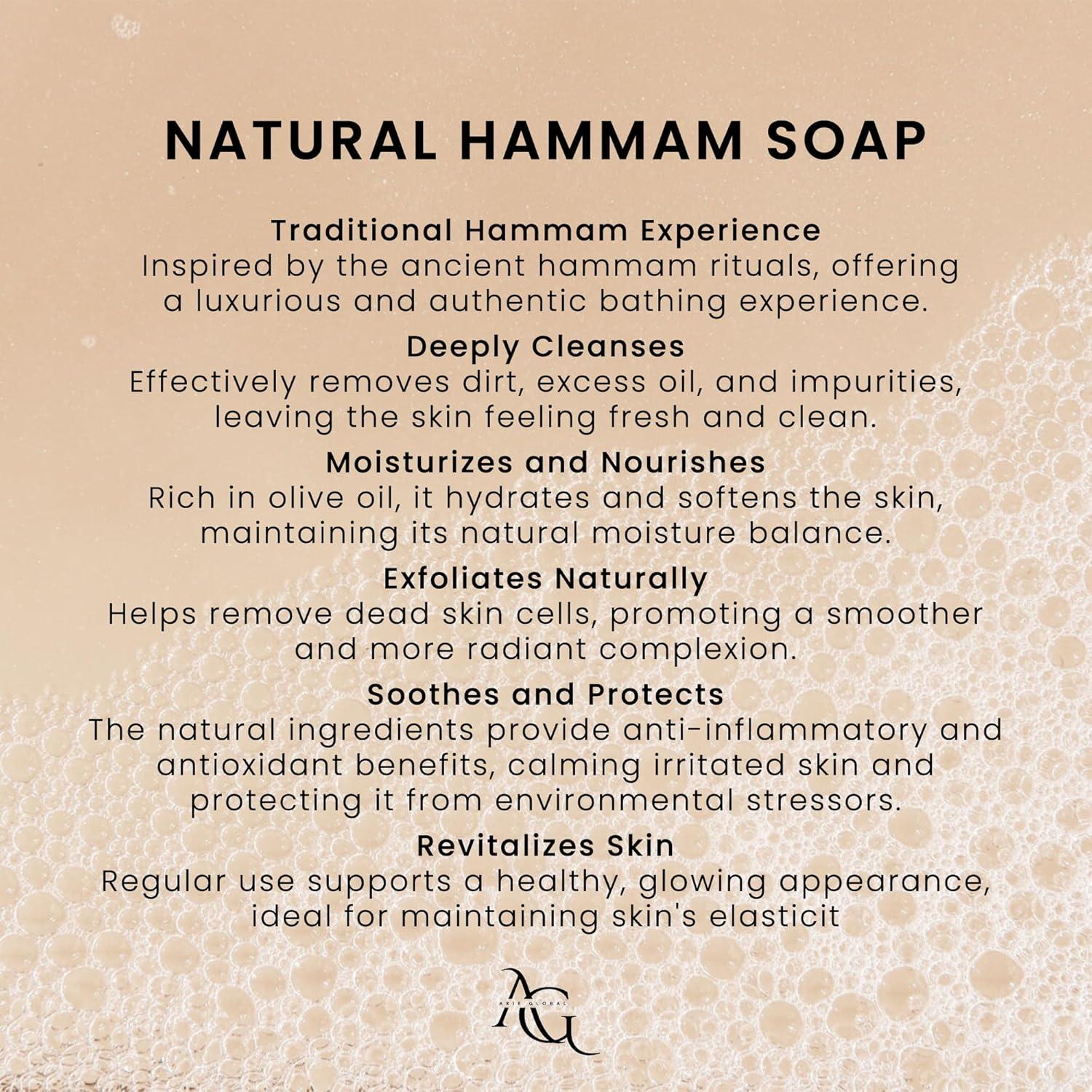 Jabón Natural Hammam Arie Global - Hidratante y Exfoliante - Paquete de 3