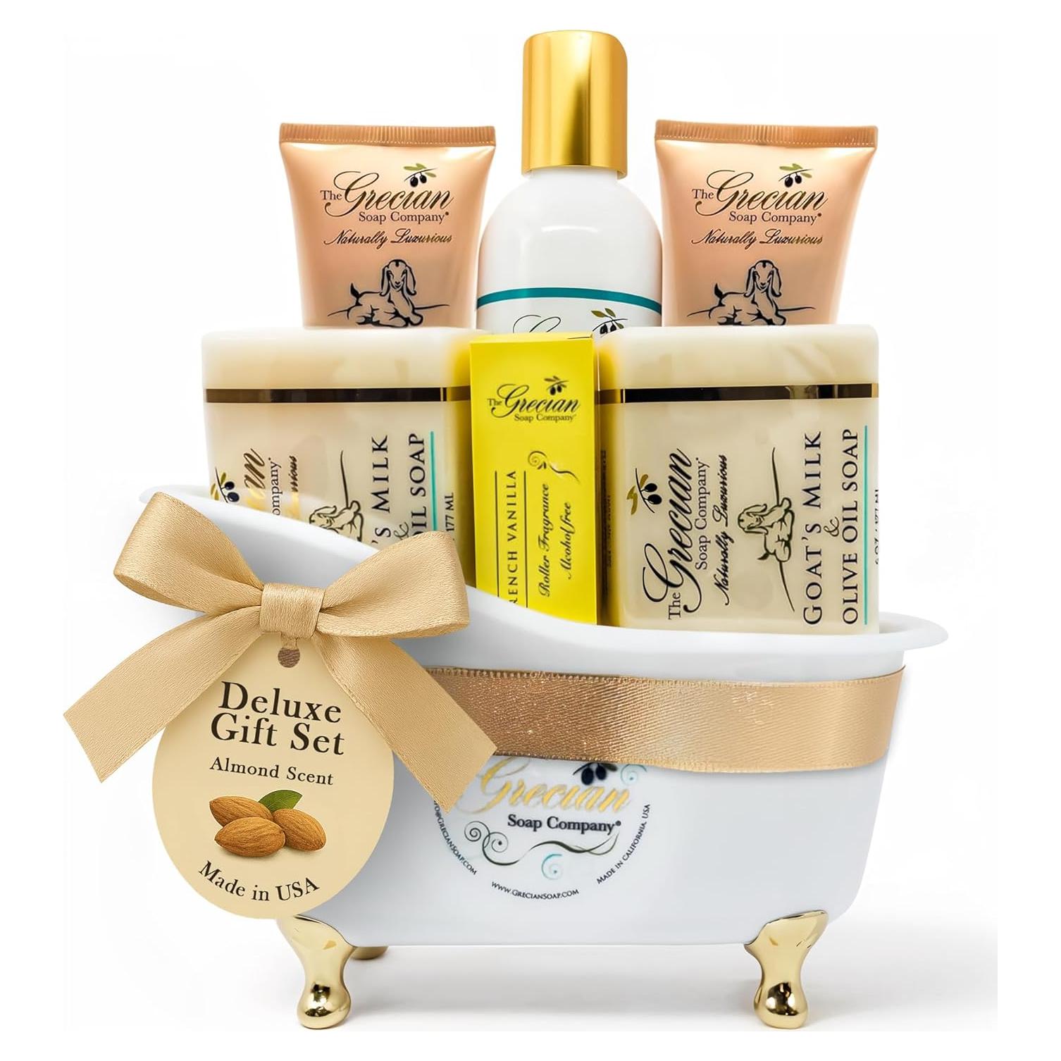 Cesta de Regalo Deluxe The Grecian Soap Company - 6 Piezas Cuidado Piel Almendra