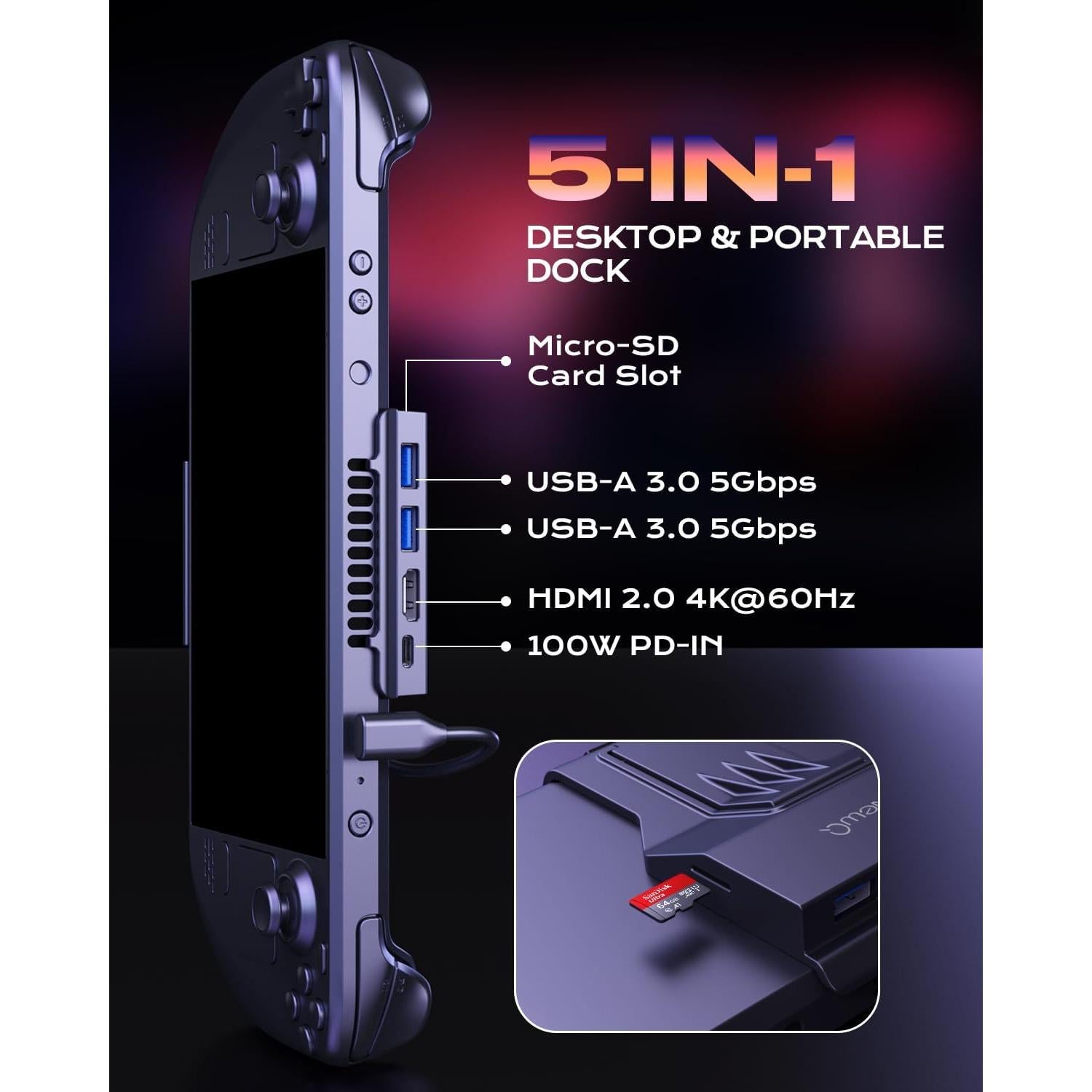 Dock Portátil NEWQ para Steam Deck 4K HDMI 5-en-1 USB-C