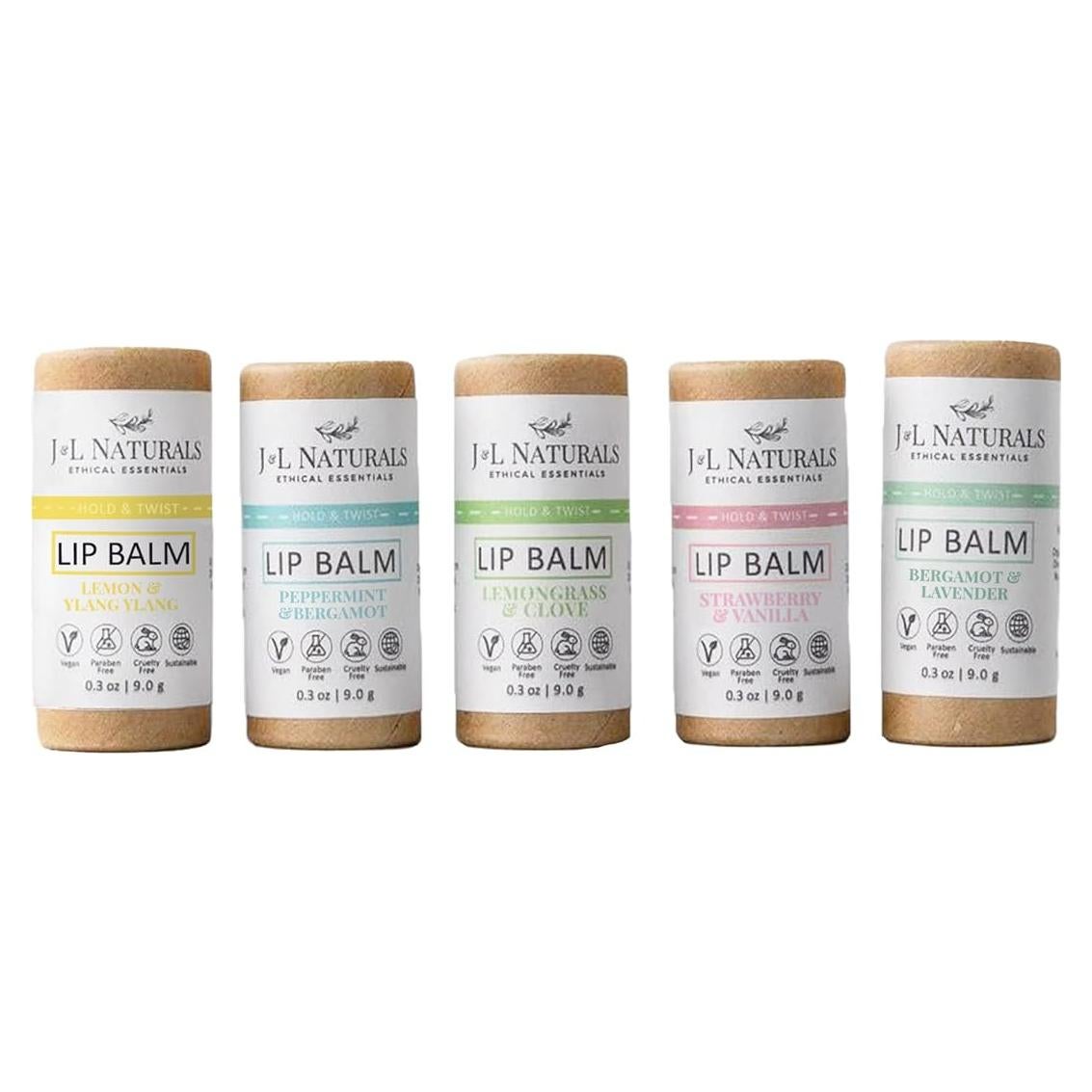 Bálsamo Labial Natural J&L Naturals | Paquete de 5 Piezas | Vegano, Ecológico
