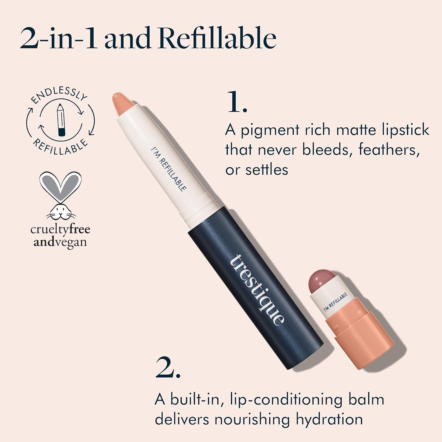 Lápiz Labial Mate TRE'STIQUE con Balsamo Hidratante 2-en-1
