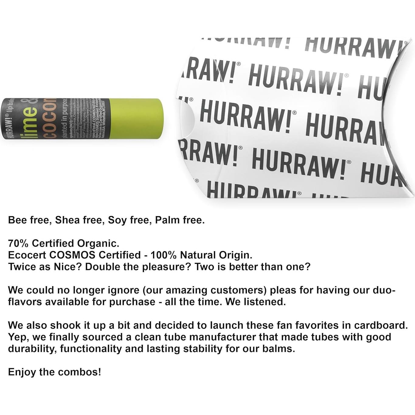 Bálsamo Labial Orgánico Hurraw! Lima y Coco 4.8g Sin Plástico