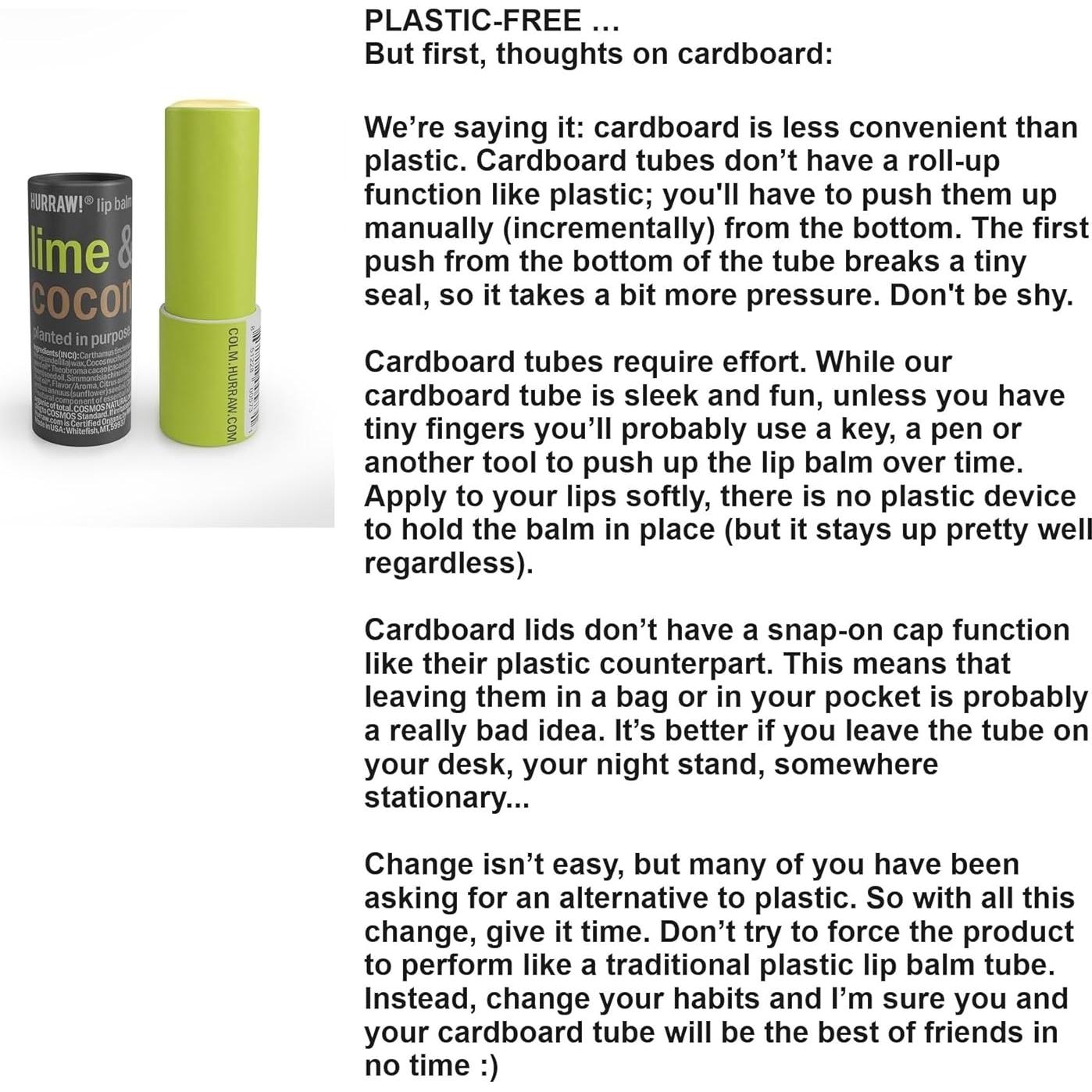 Bálsamo Labial Orgánico Hurraw! Lima y Coco 4.8g Sin Plástico