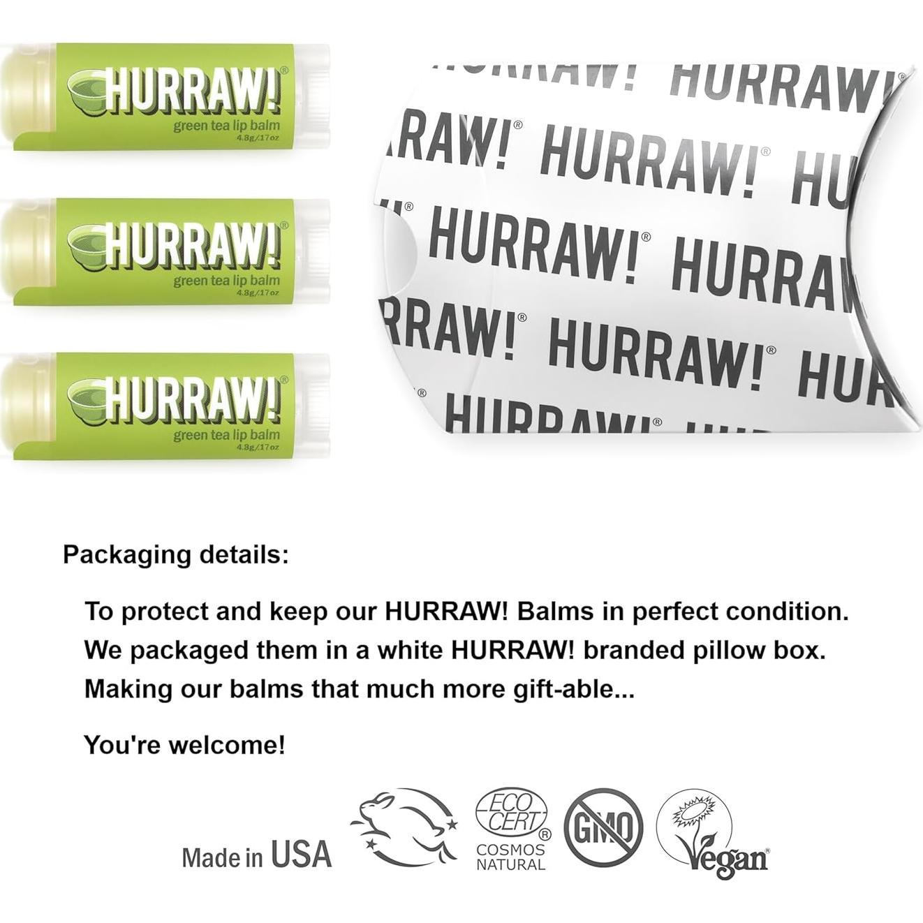 Bálsamo Labial Orgánico Hurraw! Té Verde - Paquete de 3