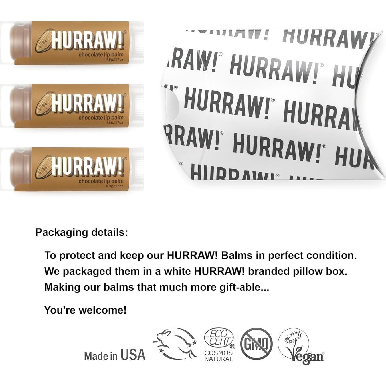 Bálsamo Labial Orgánico Hurraw! Chocolate - Paquete de 3