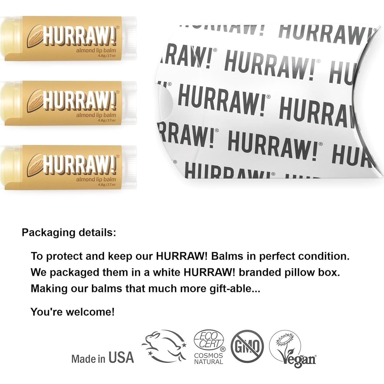 Bálsamo Labial Orgánico Hurraw! Almendra - Paquete de 3
