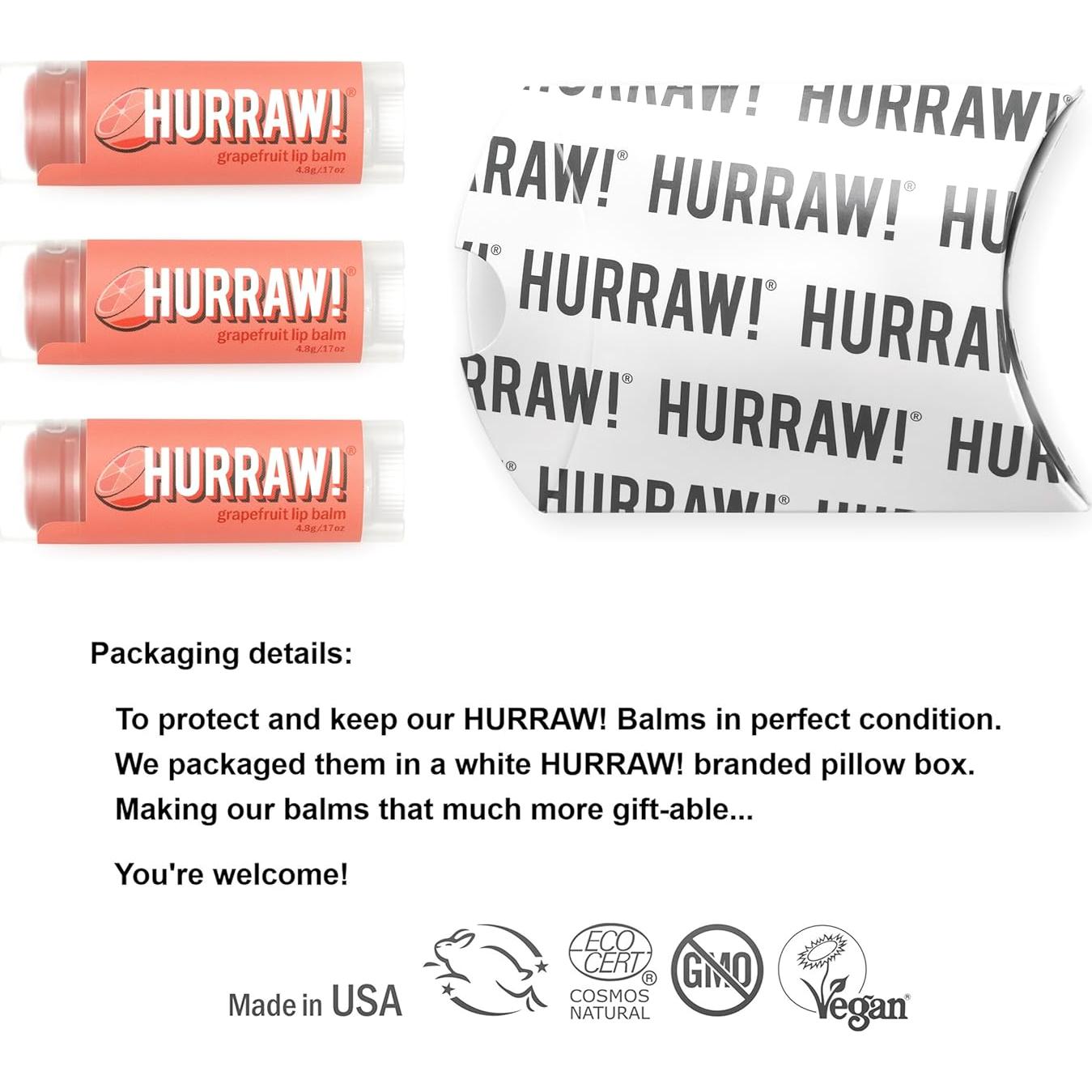 Bálsamo Labial Orgánico Hurraw! Pomelo - Paquete de 3 Tubos